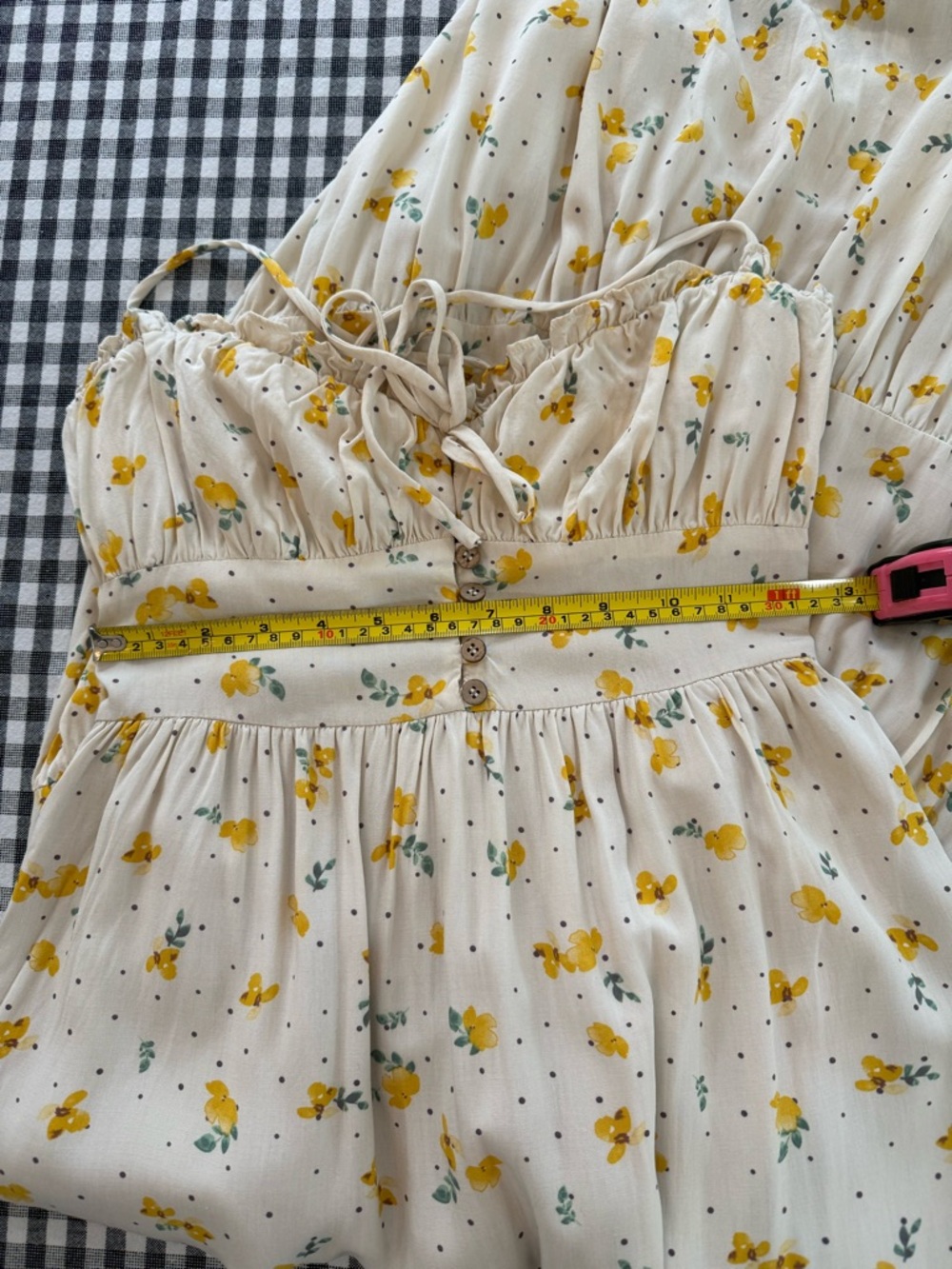 Dress Forum Yellow Floral Tiered Midi Dress Milkmaid Cottagecore Size M - Picture 6 of 13
